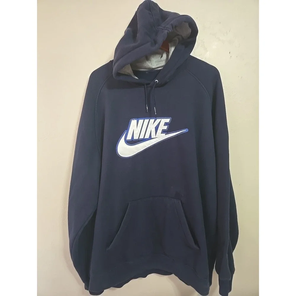 Vtg 90s Nike Hoodie Men's XL Bllue Navy Spellout Pullover  Sweatshirt‎ 90s Retro